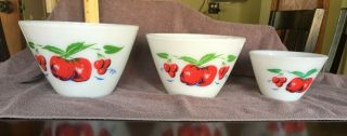 Vintage Fire King Apples & Cherries Nesting Mixing Bowl Set (3)
