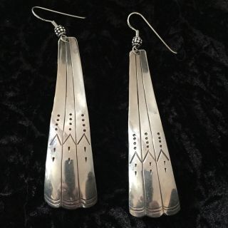Vintage Native American Dangle Earrings Sterling Silver 3 Inches Long