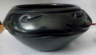 Vintage Millie Chavarria Santa Clara Pueblo Mexico Blackware Pottery Bowl