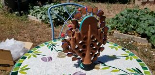 Vintage Mexican Pottery Folk Art Tree of Life Day of the Dead Candle Holder 3