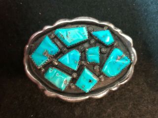 Vintage G & L Leekity Sterling Silver Belt Buckle With Turquoise Stones