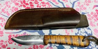 Pre - owned Custom Handmade camp/belt knife - tiger maple handle 2
