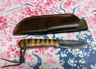 Pre - owned Custom Handmade camp/belt knife - tiger maple handle 3