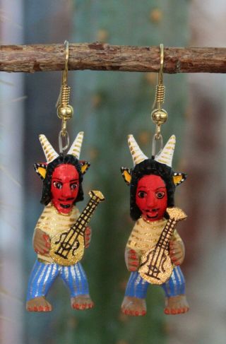 Alebrije Devil Earrings Detailed By Ana Xuana Handmade Oaxaca Mexican Folk Art