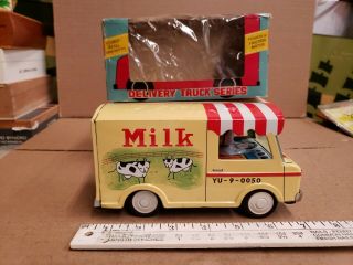 Vintage Tin Toy Friction Delivery Milk Truck W/ Driver.  Japan.