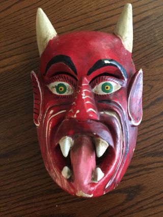 Oaxacan Mexican Folk Art Handmade Wood Carved Devil Dance Mask Diablo 12”
