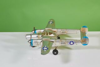 Airplane Double Tale Silver Vintage Collectible Metal Tin Model For Decor