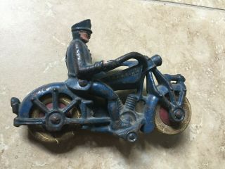 1930s 6 " Cast Iron Champion Police Cop Motorcycle Hubley