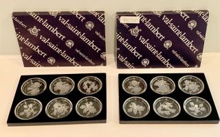 Set Of 12 Vintage Val St.  Lambert Intaglio Floral Cut Crystal Coasters