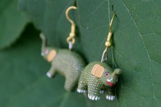 Alebrije Elephant Earrings Detailed by Ana Xuana Handmade Oaxaca Mexico Folk Art 2