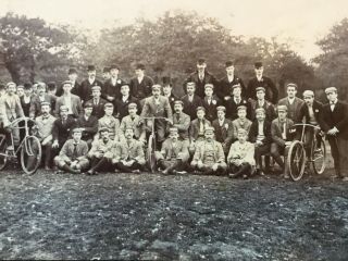 1890s Era Cabinet Card Photo Of A Large Outdoor Bicycling Party