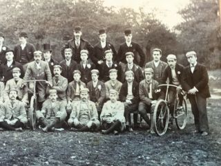 1890s era Cabinet Card Photo of A Large Outdoor Bicycling Party 2