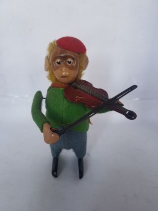 Vintage Schucco Germany Monkey Playing Violin Fiddler Fiddling W/original Key