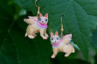 Alebrije Angel Cat Earrings Detailed - Ana Xuana Handmade Oaxaca Mexico Folk Art