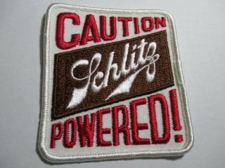 Caution Schlitz Powered Patch Embroidered Vintage Beer Nos 3 X 3 3/8 Inches
