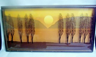 Vintage Mcm Lucid Lines Virgil Thrasher Reverse Paint Shadow Box Art Two Hills