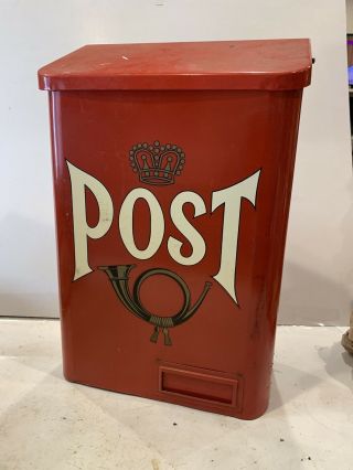 Vintage Swedish Red Metal Post Mail Box Sweden Wall Mount Mailbox 14 "