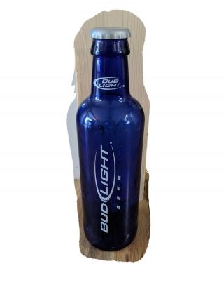 Large Bud Light Cobalt Blue Glass Bottle With Grey Cap.