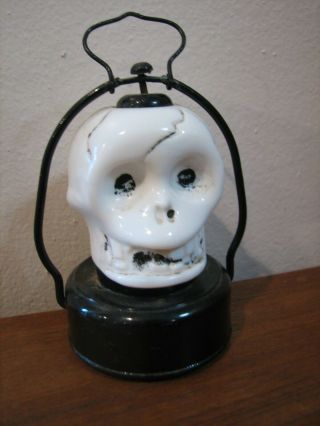 Vintage Halloween Milk Glass Skull Light Lantern