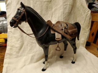 Vintage Marx Johnny West Black Thunderbolt Horse With Brown Tack