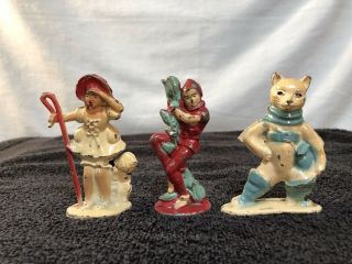 3 Vtg 1930’s A Tommy Toy Hollow Cast Metal Nursery Rhyme Figures