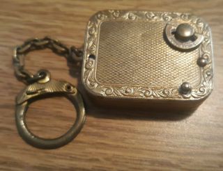 Vintage Reuge Ste - Croix Music Box Gold Tone Pendant Key Chain Swiss Made 2