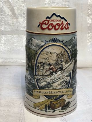Coors Beer Stein The Rocky Mountain Legend 1992 Boat In The River