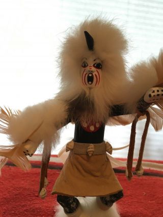 Eagle Dancer Kachina Doll 8” Signed,  Carved Wood,  Fur,  Feathers,