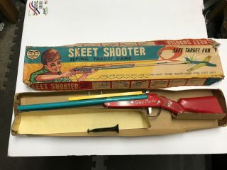 Vintage 1960s Skeet Shooter Flying Target Game Tin Toy Dart Action Made In Japan