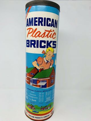 Vintage American Plastic Bricks No 735 By Halsam,  Usa Canister 434 Pc