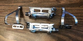 Vintage Campagnolo Nuovo Record Chromed Silver Pedal Set With Brooks Toe Clips