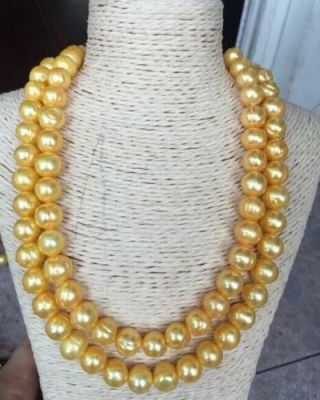35 " Gorgeous Aaa,  12 - 13mm Natural South Sea Golden Pearl Necklace 14k Clasp