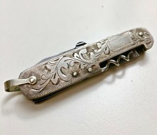 Vintage Oriental Japan - - Hand Chased Sterling Silver - 8 - Blade Multi Tool Knife 2