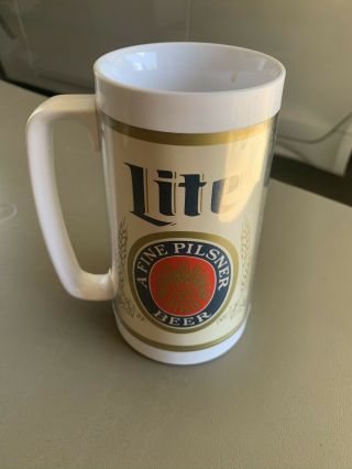 Vintage Miller Lite Fine Pilsner Beer Thermo Serv Insulated Mug Stein Cup Usa