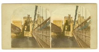 B8150 Very Early - 1850’s? Ireland Conway Castle Bridge Hand Tinted Stereoview