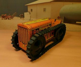 Vintage Marx Wind Up Tin Climbing Tractor Orange