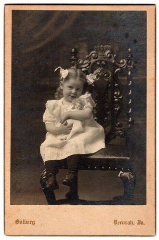 Cabinet Photo Girl Holding Doll Solberg Decorah Iowa Circa 1900