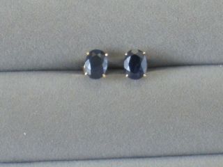 Vtg 14k Yellow Gold Natural Dark Blue Sapphire Stud Earrings 1.  25ctw Minimalist
