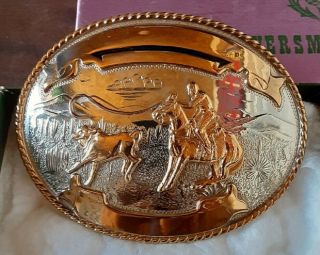 Vintage Comstock German Silver,  Rodeo Belt Buckle,  Calf Roping,
