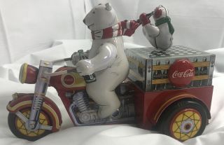Franklin - Coca Cola Motorcycle With Polar Bear Tin Wind - Up Toy Motor Trike
