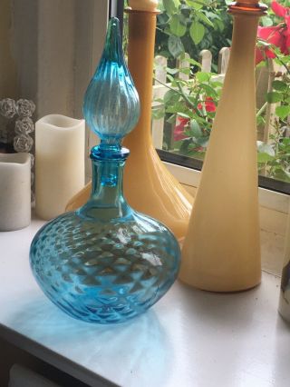 Light Blue Decanter Mcm Italian Empoli Genie Bottle Glass 1960’s Vintage Squat