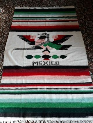 Vintage Authentic Mexican Eagle Snake Saltillo Serape Blanket Rug 80x48 Falsa