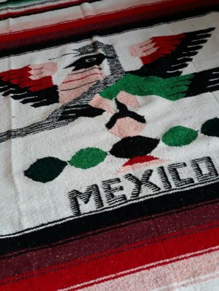 Vintage Authentic Mexican Eagle Snake Saltillo Serape Blanket Rug 80x48 Falsa 2