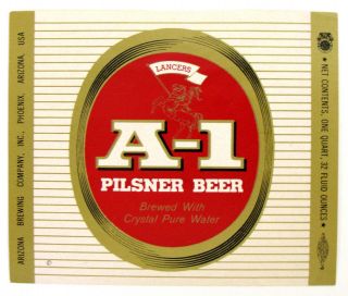 Arizona Brewing Co Lancers A - 1 Pilsner Beer Paper Beer Label Az 32oz