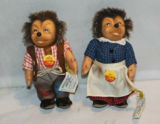 Vintage Steiff Mecki And Micki Hedgehog Doll Set Germany Chest Tag Rubber Face