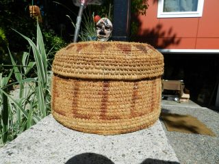 Vintage,  Native,  Eskimo,  Labrador,  Oval Basket,  With Lid,  Weaved Into Basket,  " Ellen "