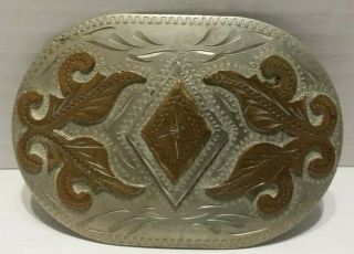 Vintage Western Flair Aluminum And Copper Color Western Flair Belt Buckle