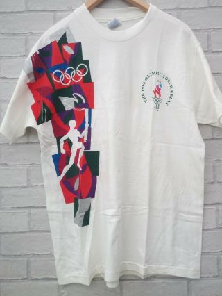 Vintage Atlanta 1996 Olympics Torch Relay Tee Shirt White Size L Ioc Members