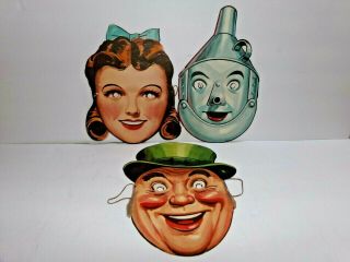 3 - Vintage Wizard Of Oz Characters Paper Masks (dorothy,  Tin Man And Wizard)
