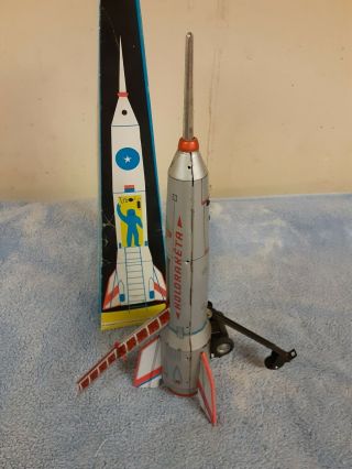 Vintage Holdraketa Lemezaru Gyar Tin Litho Friction Rocket Ship 15 1/2 " Nib